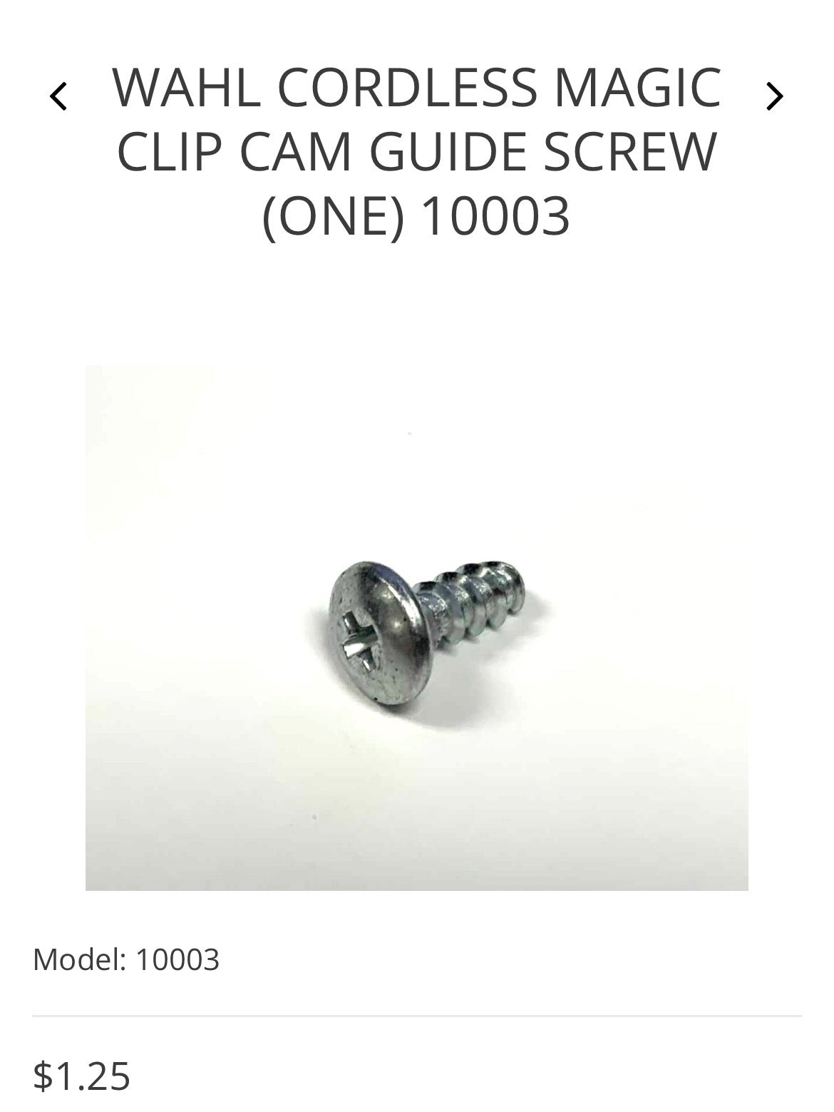 Wahl cordless magic clip cam guide screw (one) 10003