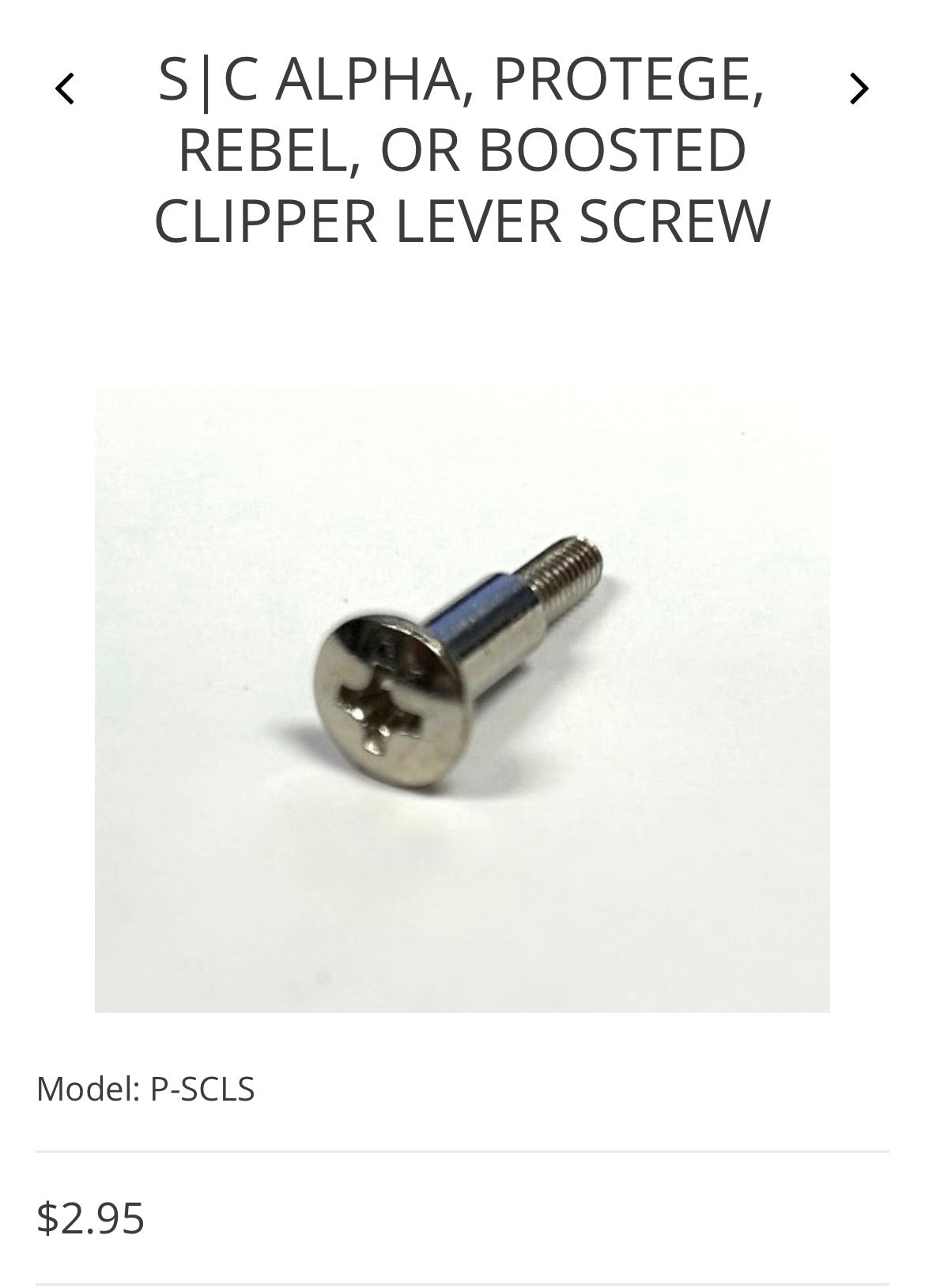 StyleCraft Alpha, Protege , Rebel, or boosted clipper lever screw