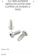 Stylecraft replacement absolute alpha hair clipper lid screws 3pk