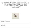 Wahl cordless magic clip screw w/ washer nut 8086